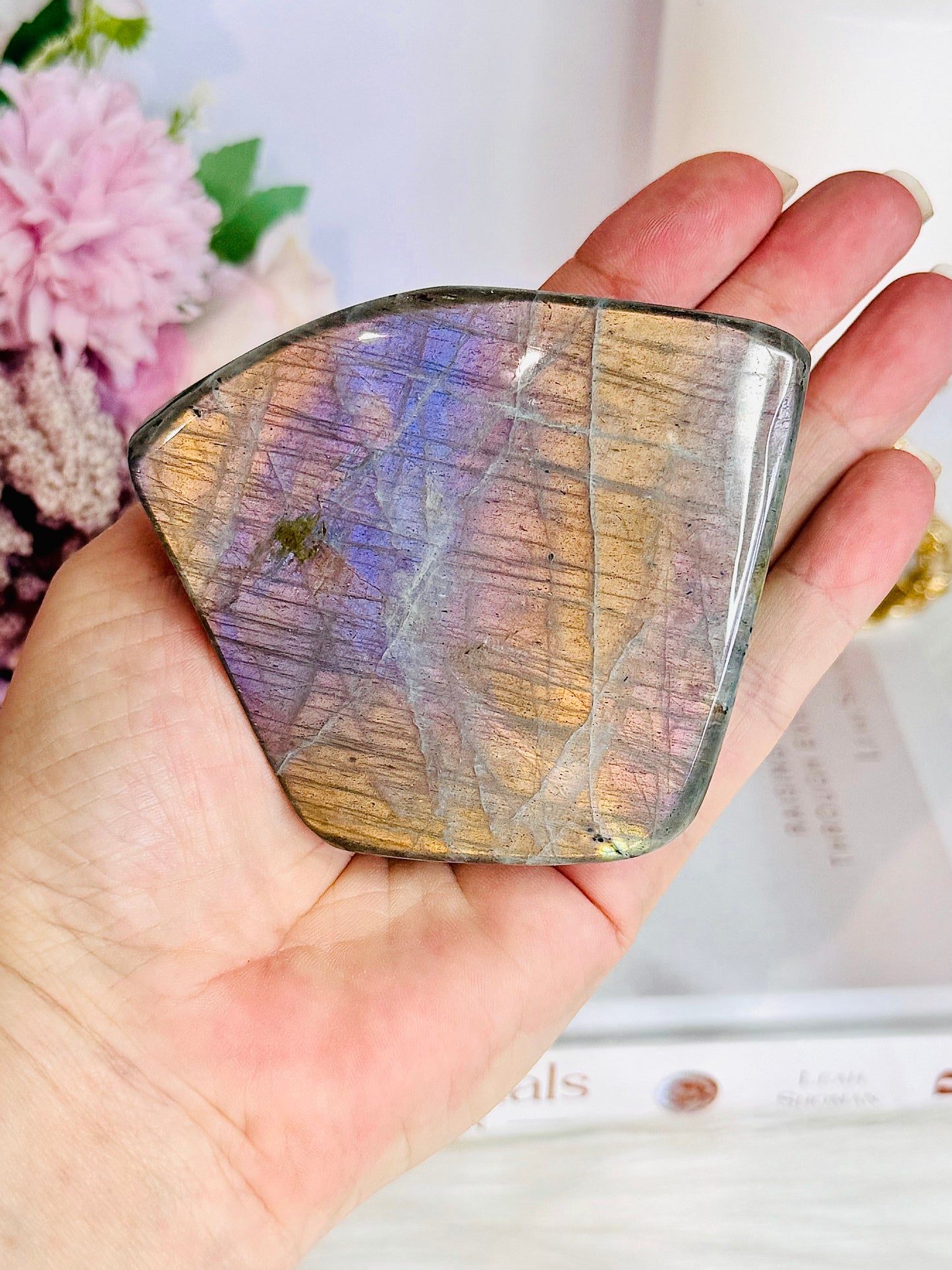 Wow! Incredible Pink, Purple & Orange Flash Natural Labradorite Polished Freeform 324grams