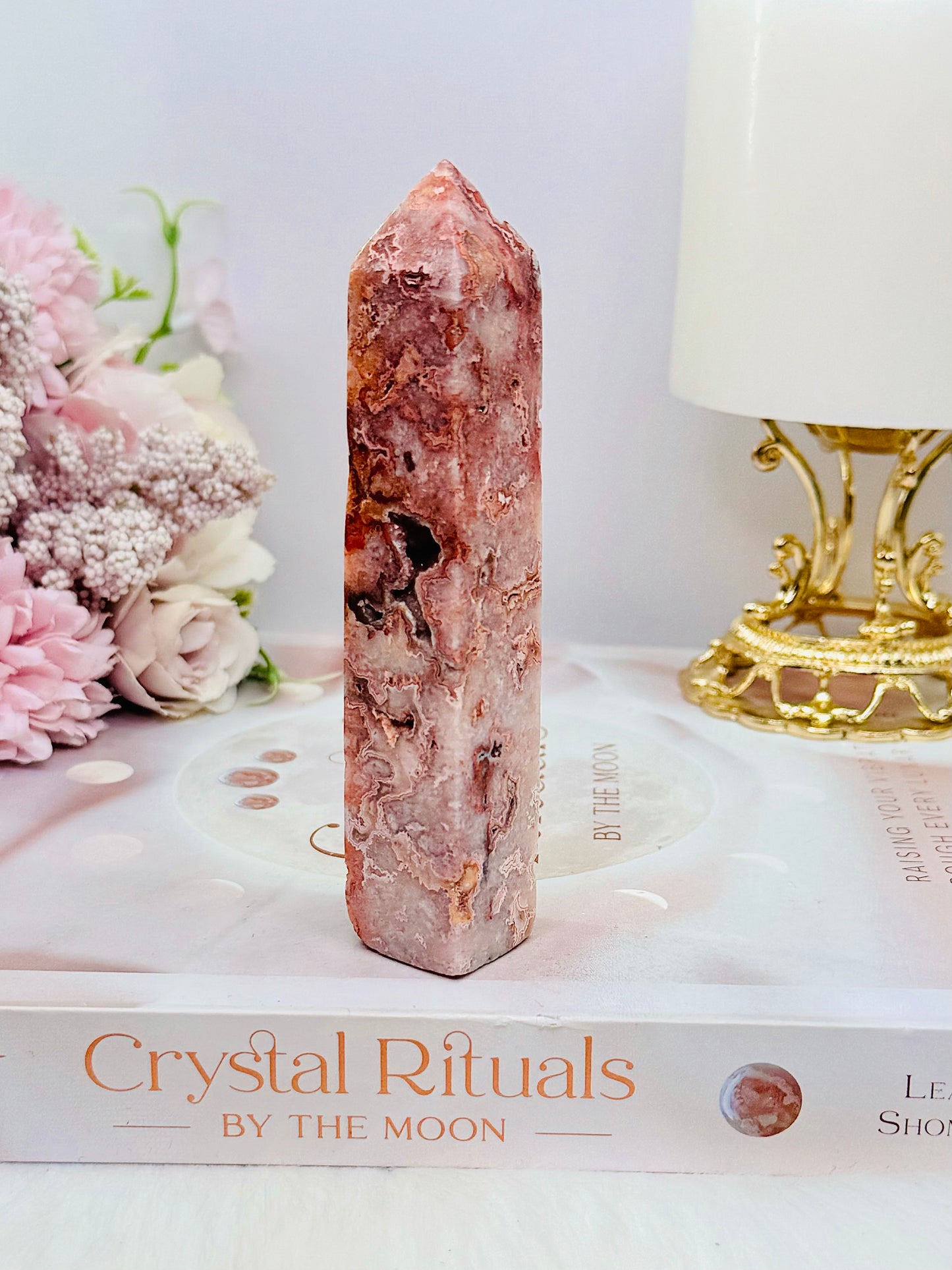 Gorgeous Pink Druzy Crazy Lace Agate Tower 11.5cm