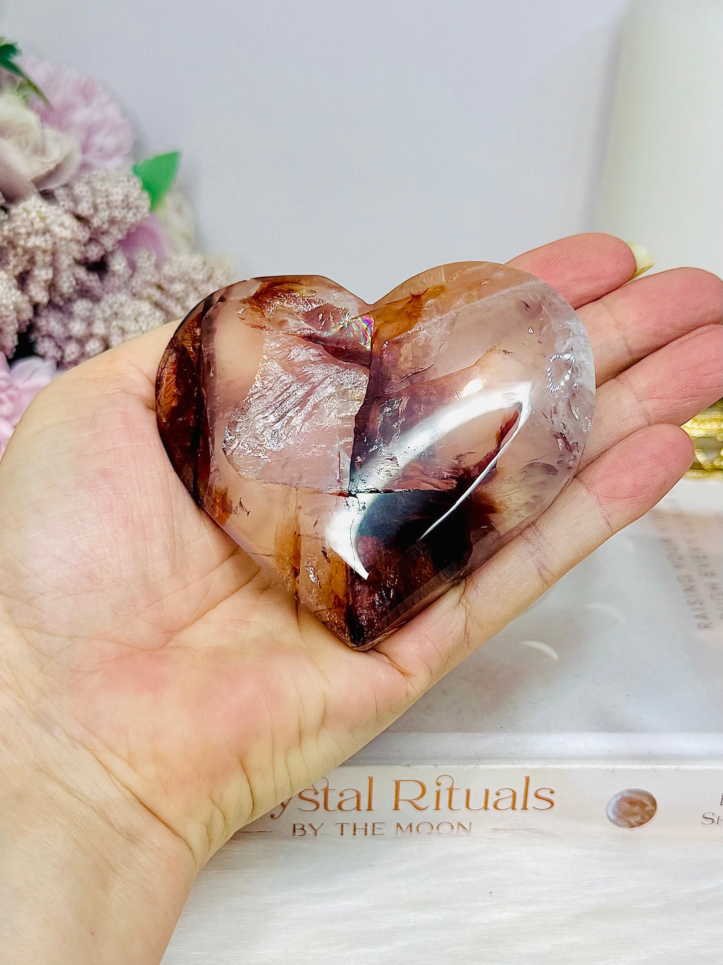 High Grade Fire Quartz Heart On Stand
