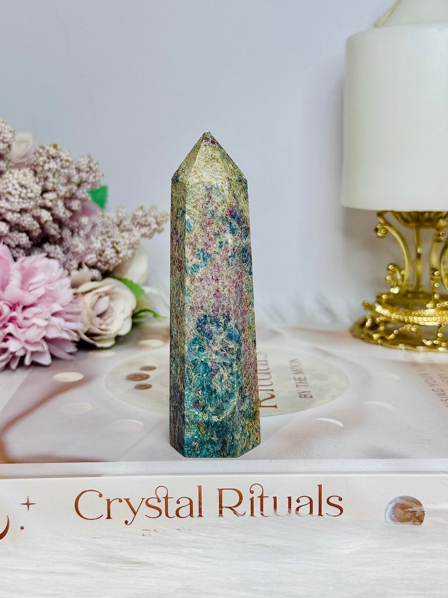 Rare Ruby In Blue Apatite Tower (UV Reactive) 10cm