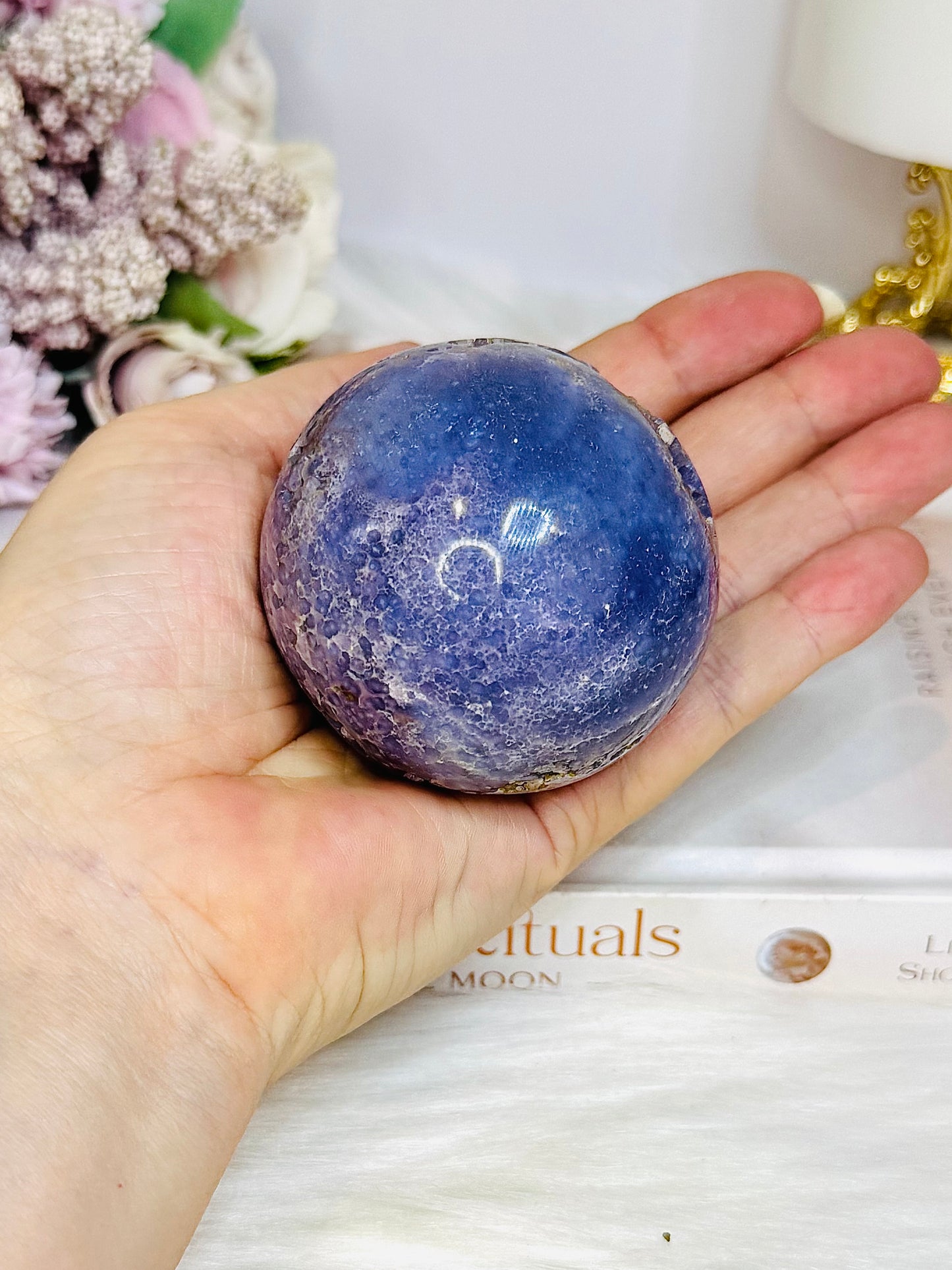 Natural Large Grape Agate | Chalcedony Sphere 247g On Stand
