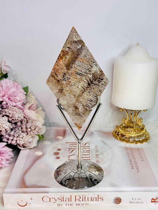 Incredible Natural Thousand Layer | Lodolite Carved Diamond On Stand 20cm