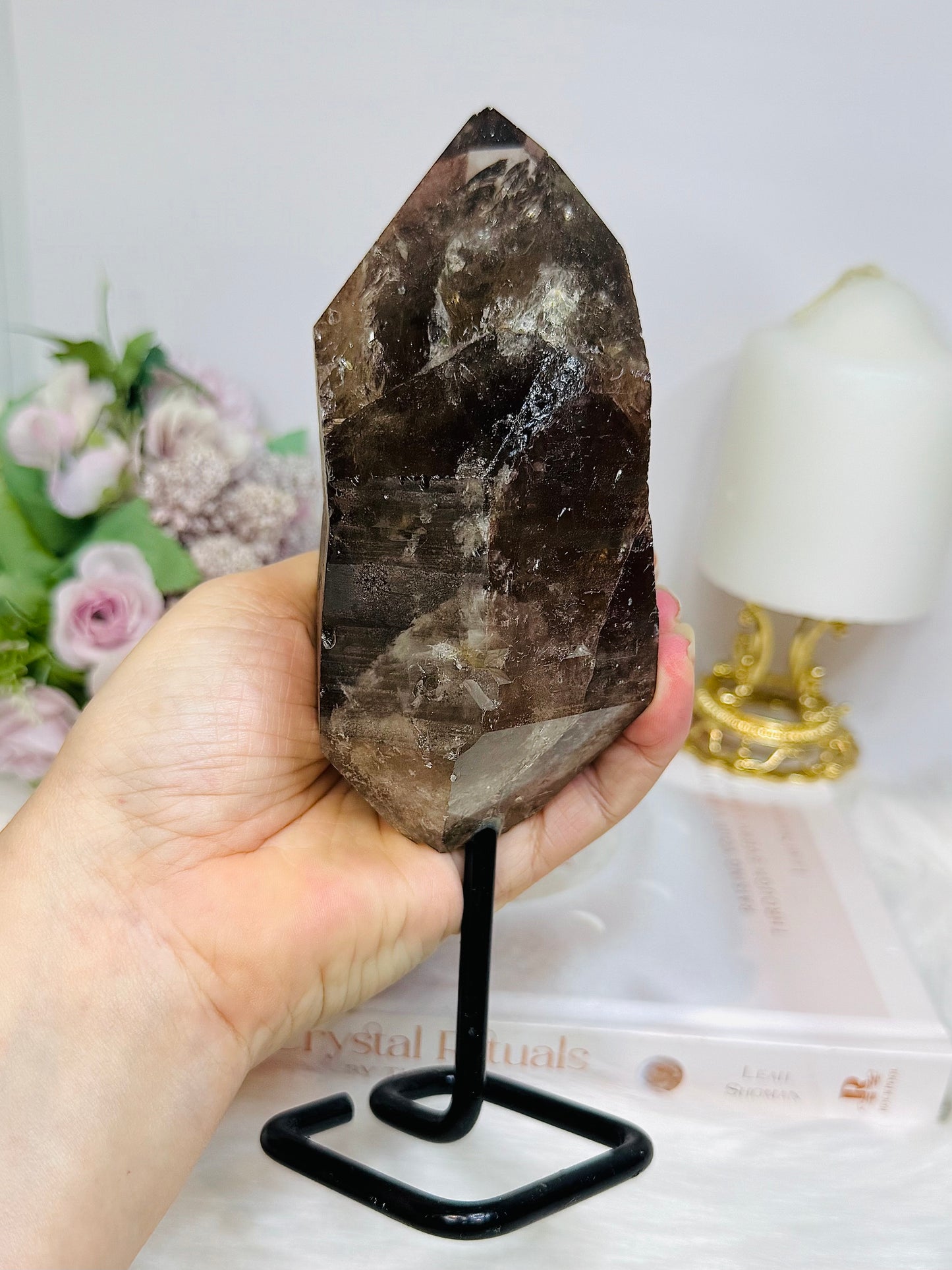 Large Smokey Lemurian Quartz Freeform on Stand 20cm 770g