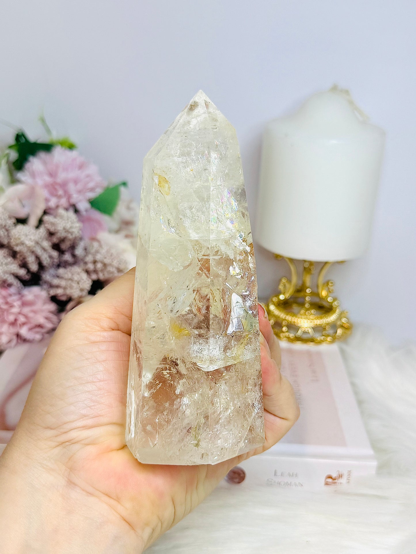 High Grade Clear Quartz Tower with Rainbows 13.5cm 434g