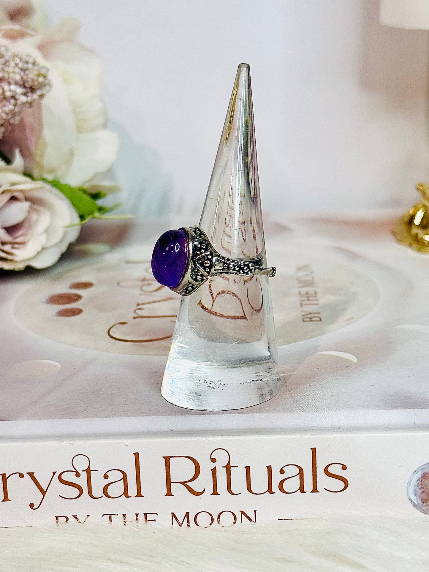 Beautiful Amethyst Adjustable Ring In Gift Bag