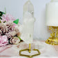 Clear Quartz Natural Tower on Gold Stand 14cm