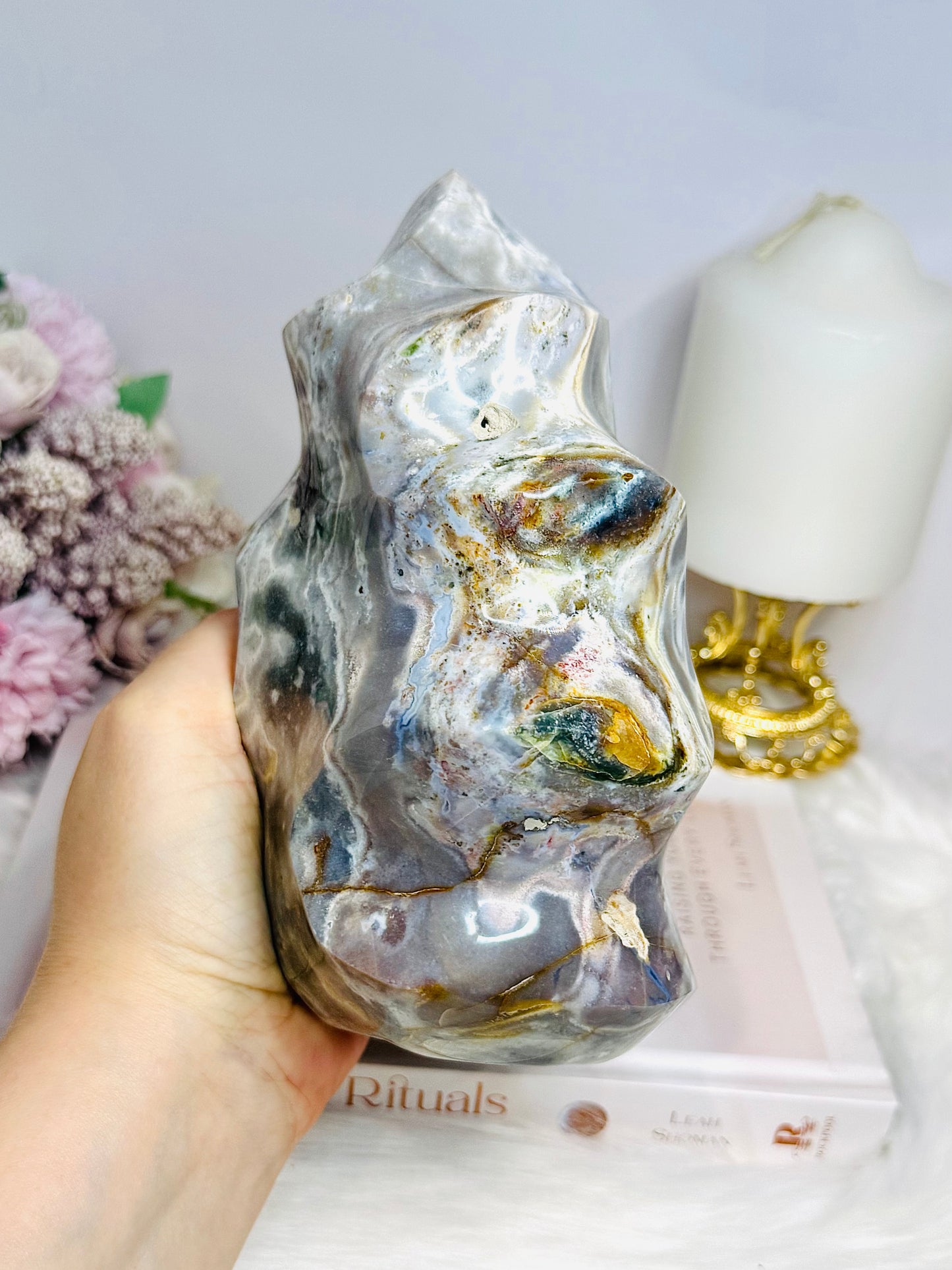 Large Ocean Jasper Carved Flame 17.5cm 1.99KG