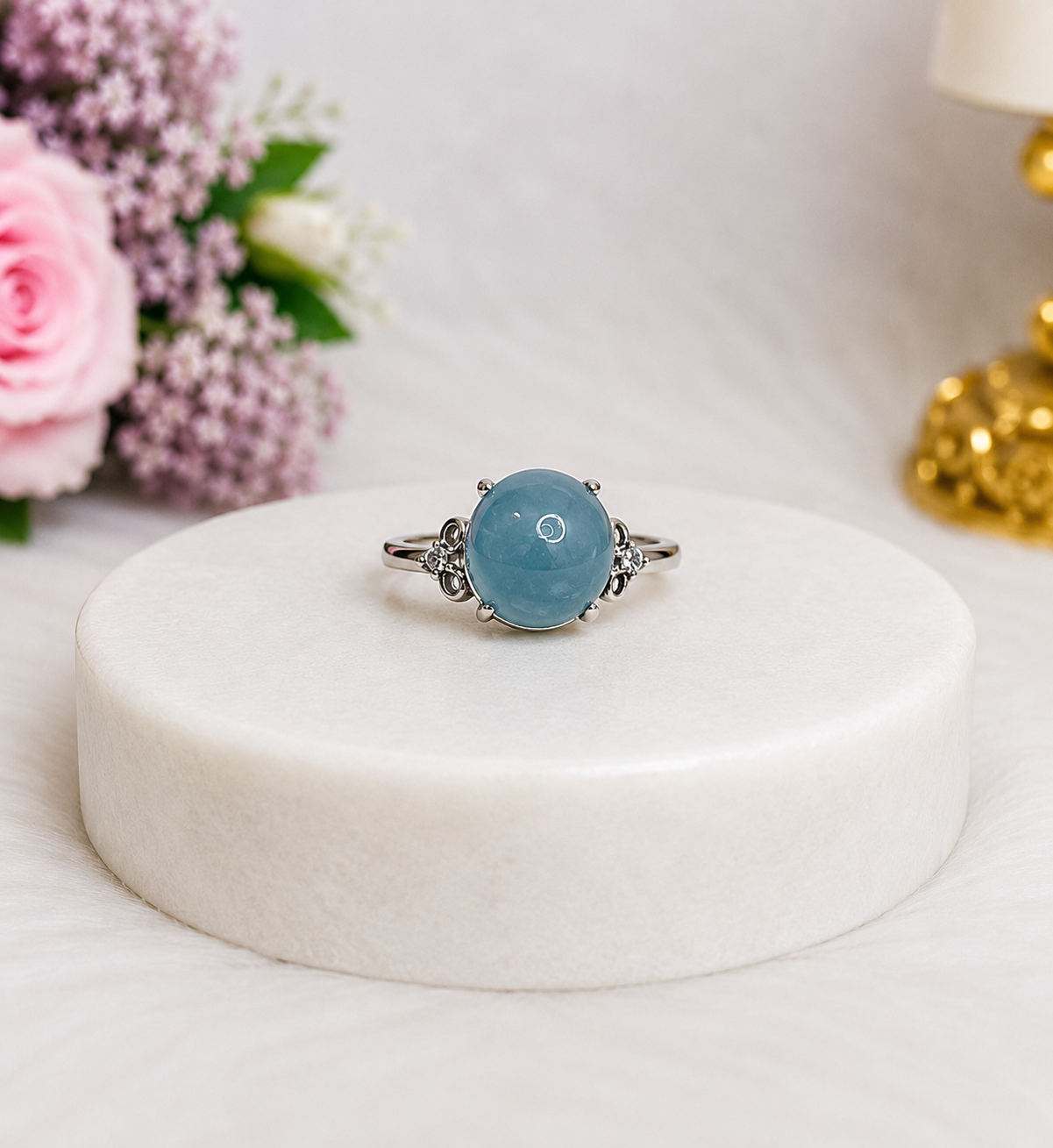 Adjustable Aquamarine Silver Ring in Gift Bag