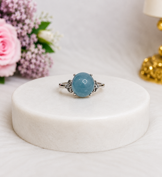 Adjustable Aquamarine Silver Ring in Gift Bag
