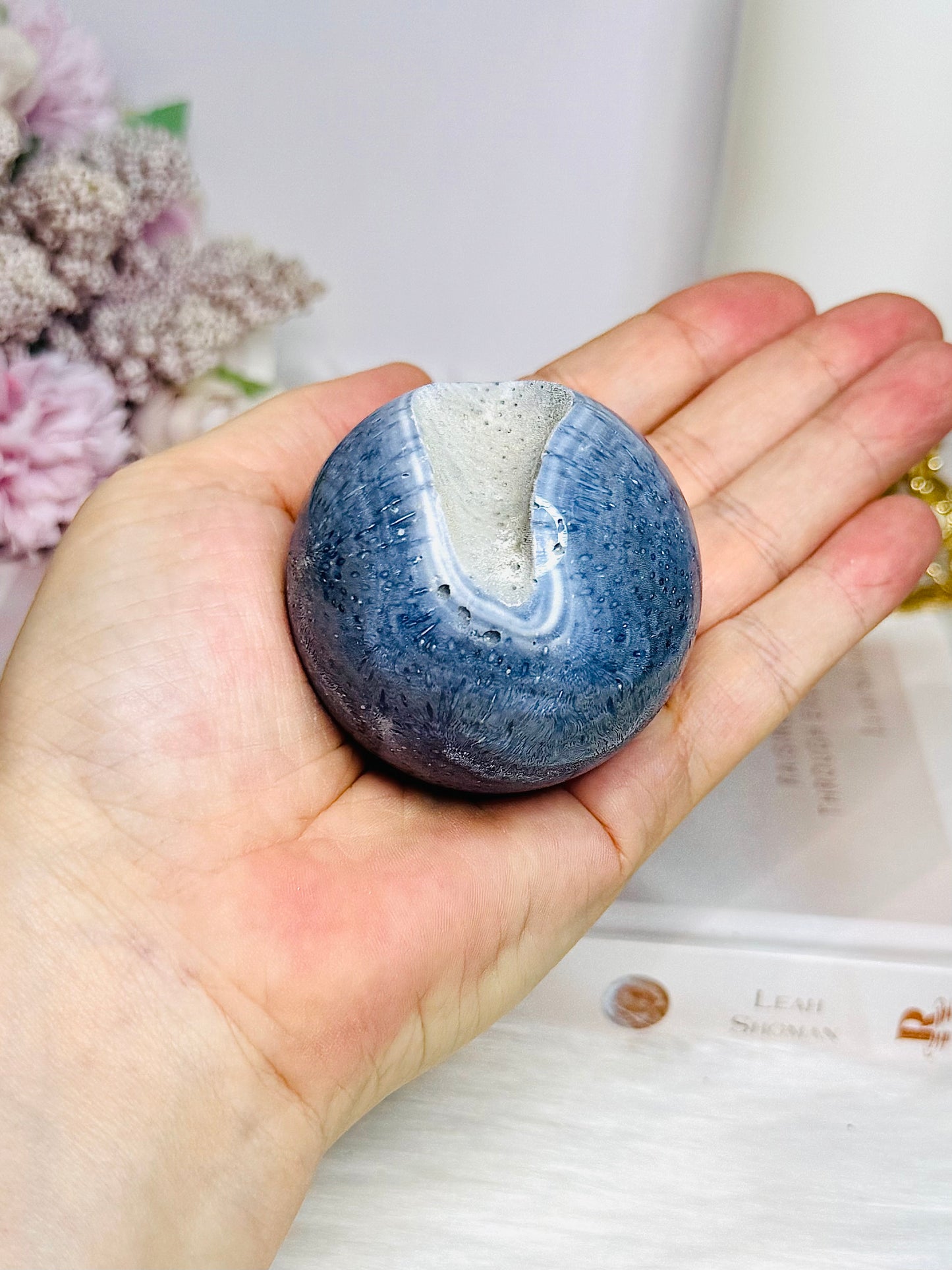 Rare Blue Coral Fossil Sphere on Stand 205g