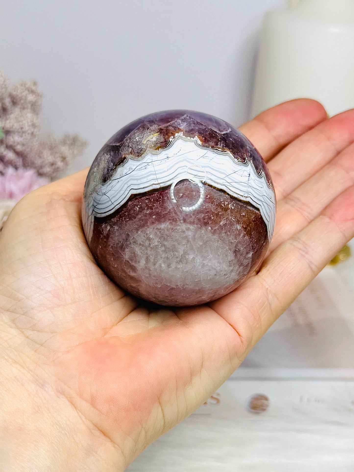 Large Crazy Lace Agate Sphere on Stand 378g