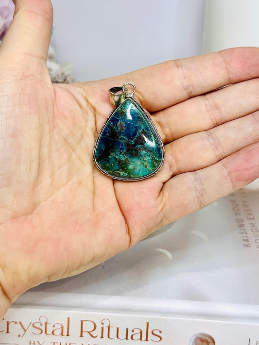 Sterling Silver 925 Chrysocolla Pendant in Gift Bag