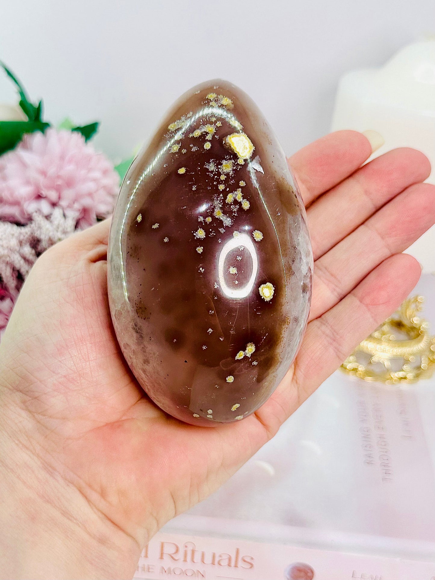 Large 503gram Druzy Agate Carved & Polished Egg On Stand From Brazil