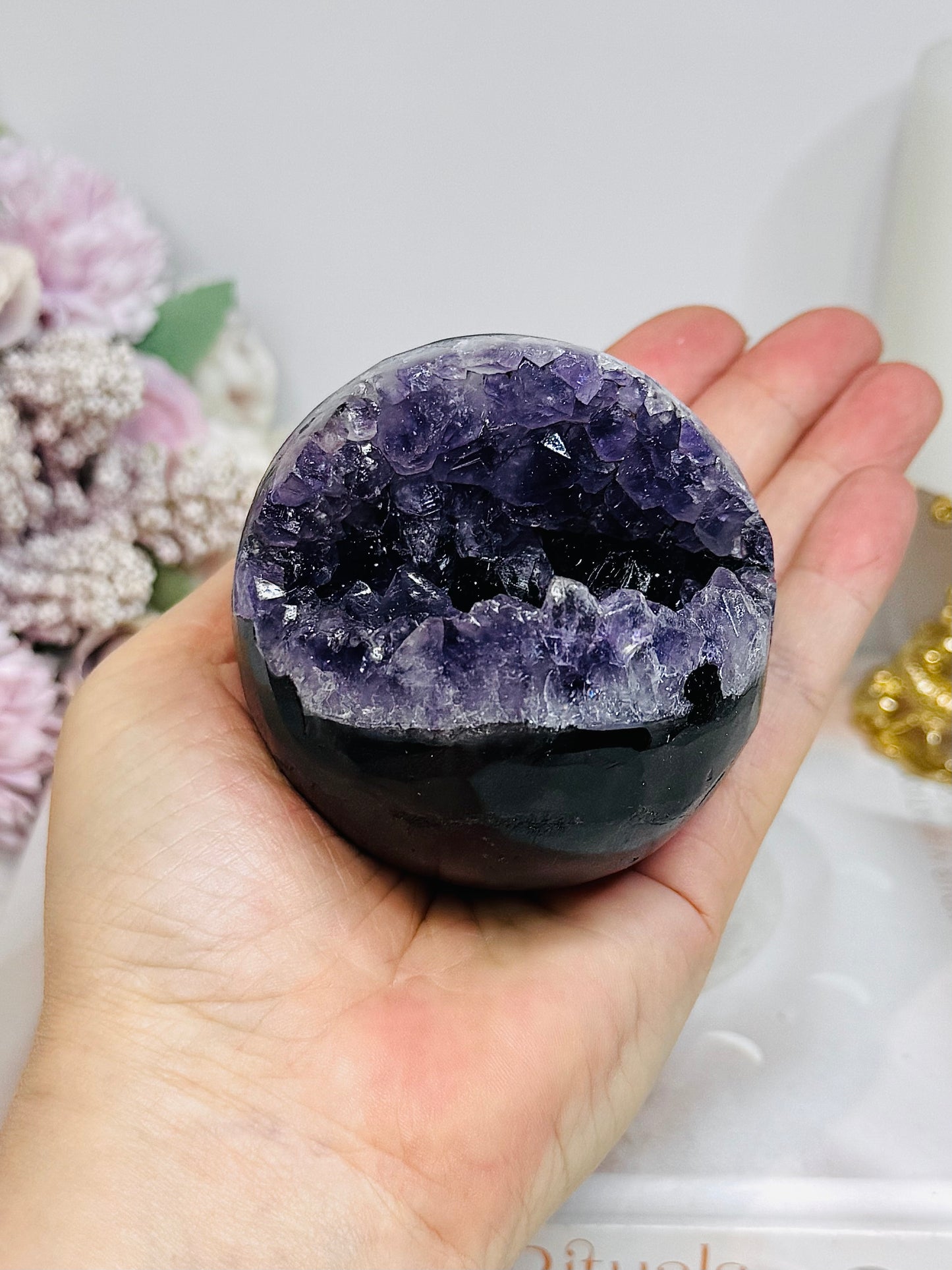Large Druzy Amethyst Sphere on Stand 381g