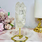 Clear Quartz Double Terminated Point Tower on Gold Stand 13cm