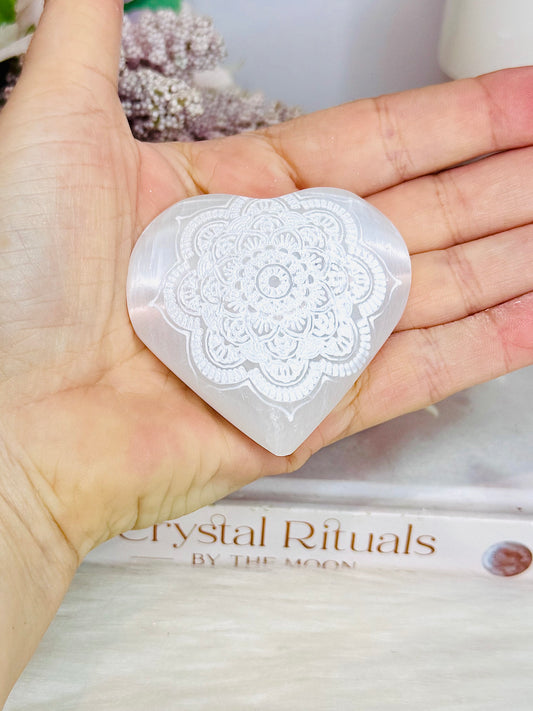 Selenite Puffy Patterned Heart 6cm