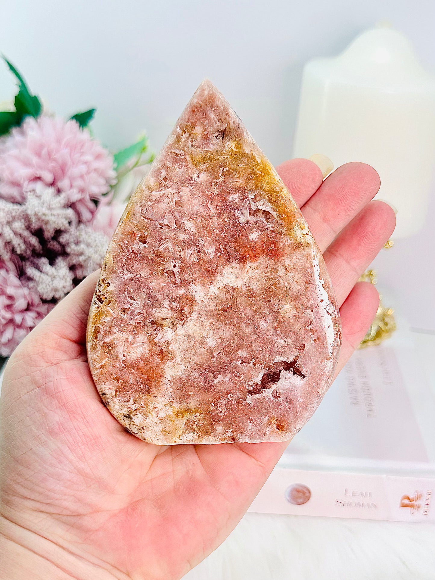 Simply Stunning Pink Amethyst Druzy Carved Flame | Freeform From Brazil 12cm 243grams