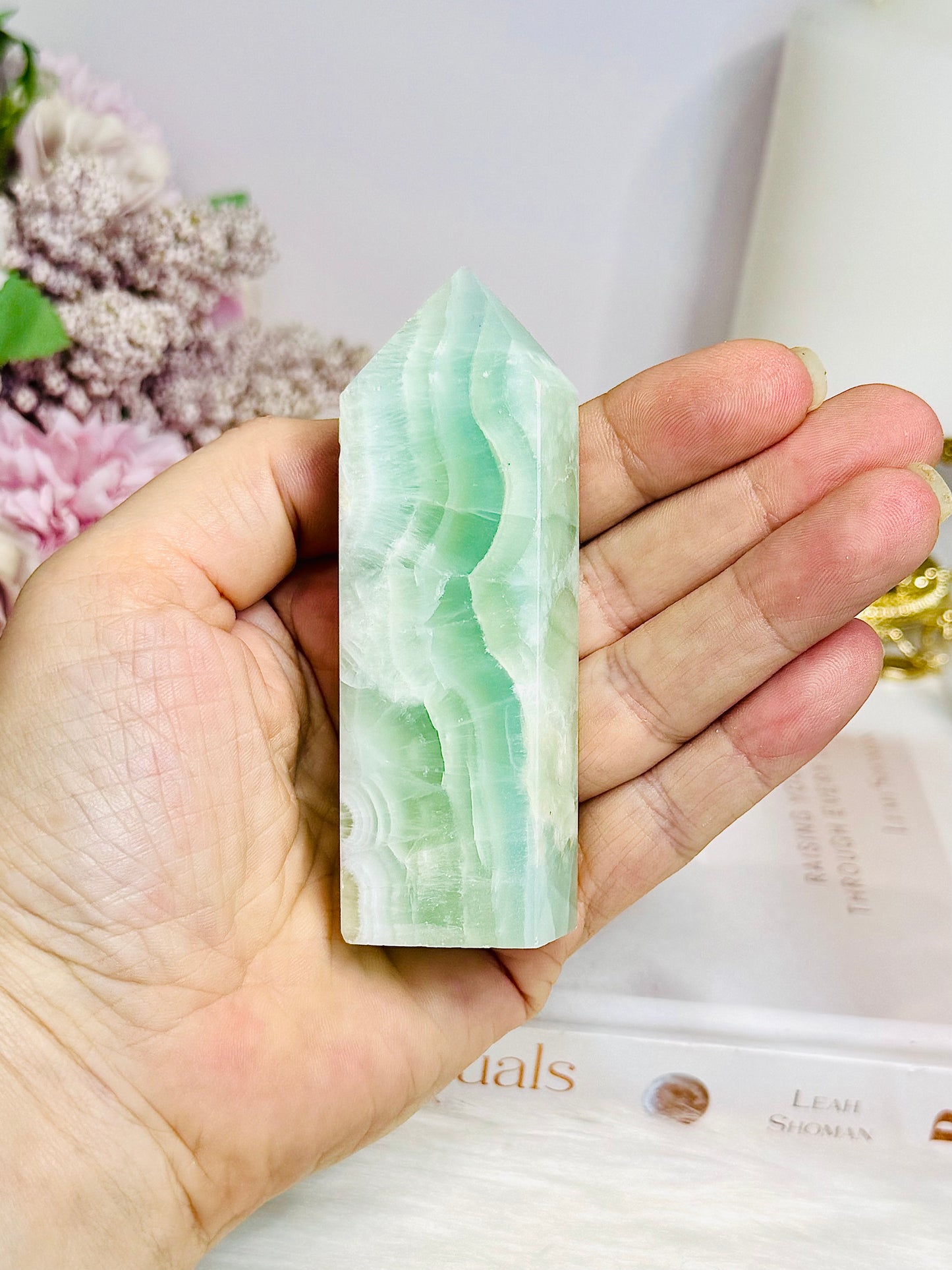 Pistachio Calcite Druzy Tower 9cm