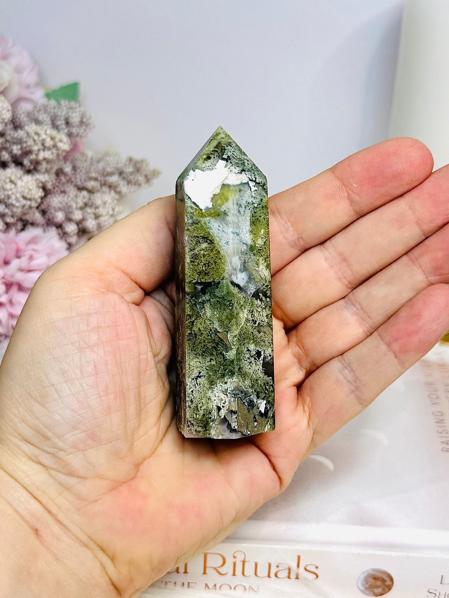 Green Moss Agate Druzy Tower 8.5cm
