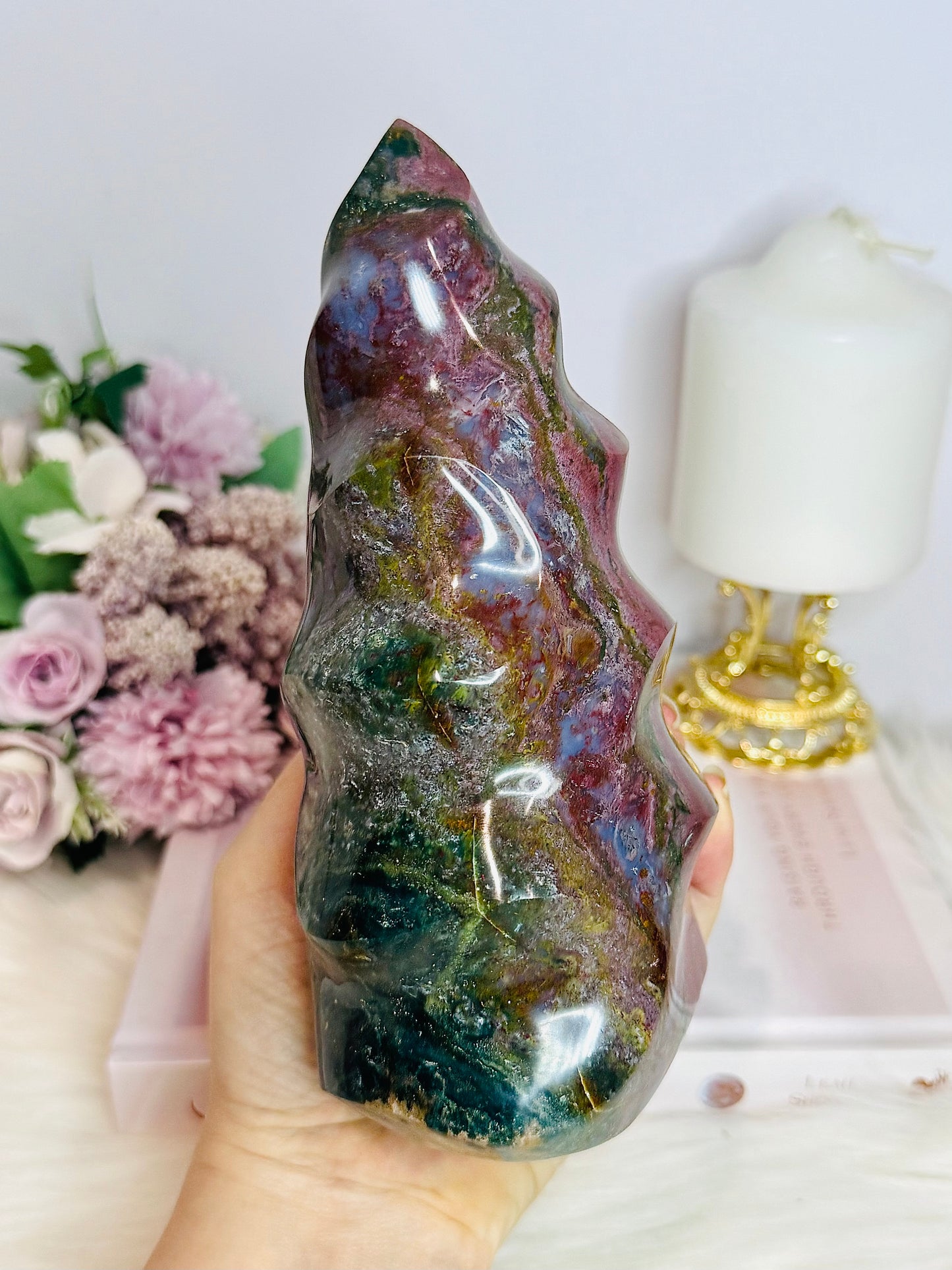Huge High Grade Ocean Jasper Carved Flame 18cm 1.3KG