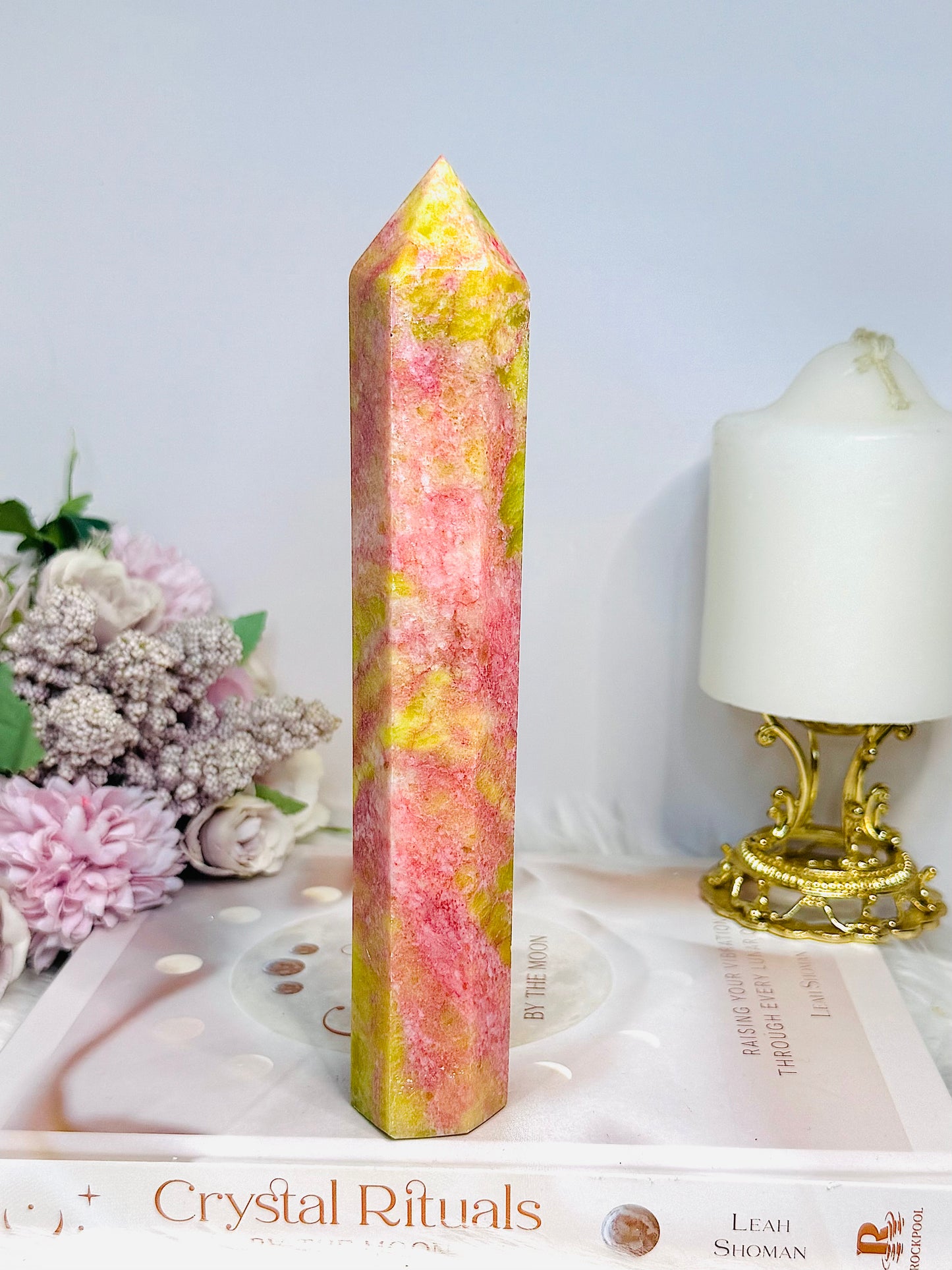 Rare Large Thulite Tower with Epidote Inclusions 19.5cm