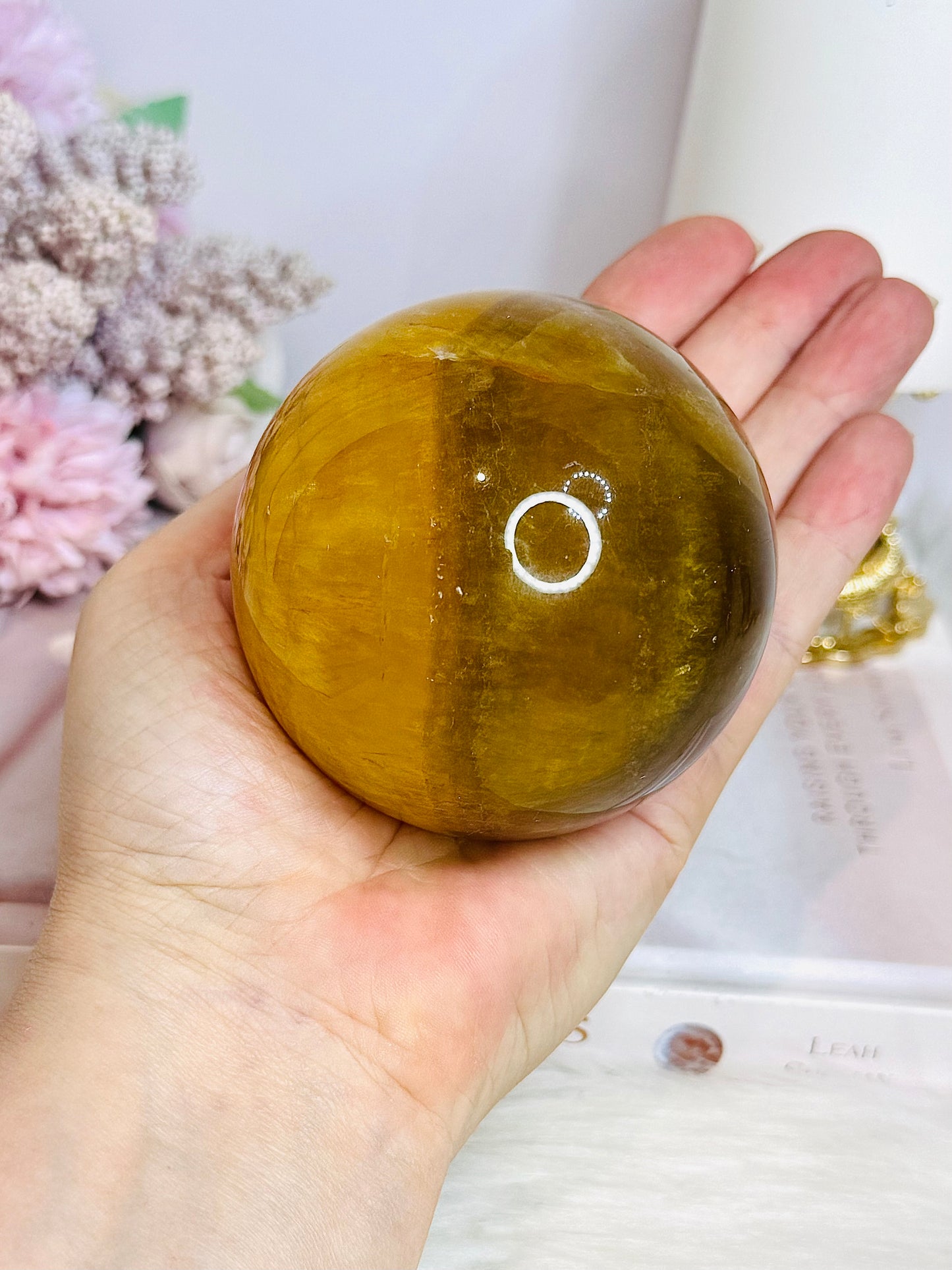 Large Yellow Fluorite Sphere on Stand 635g