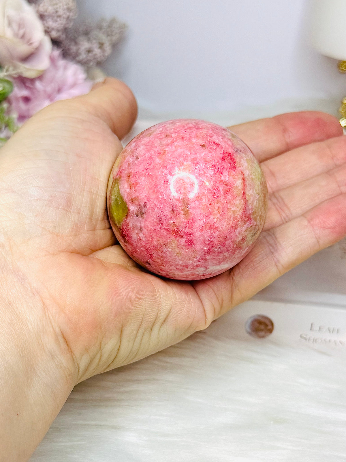 Thulite in Epidote Sphere on Stand 201g