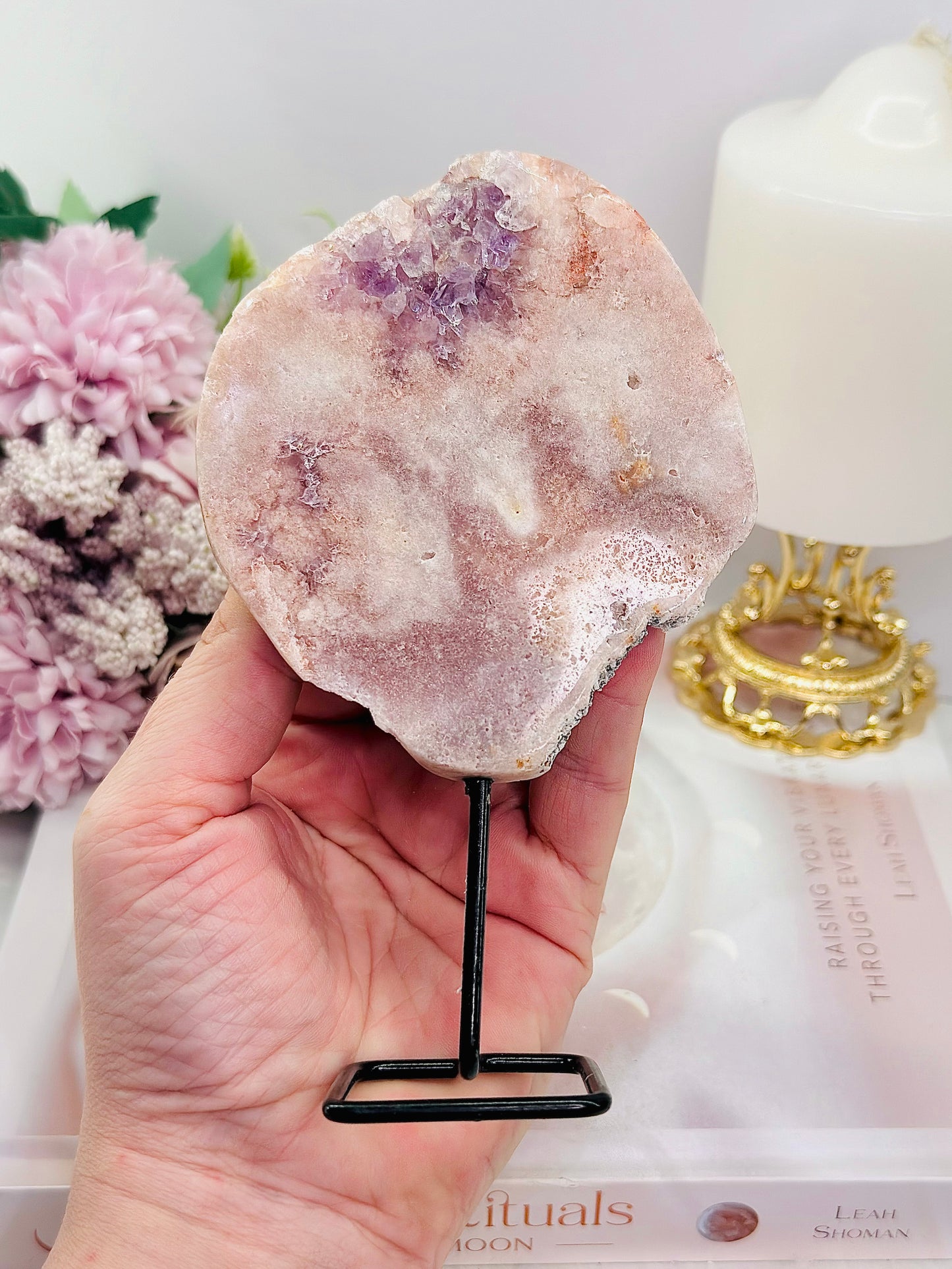 Natural Druzy Pink Amethyst Slab on Stand 15cm