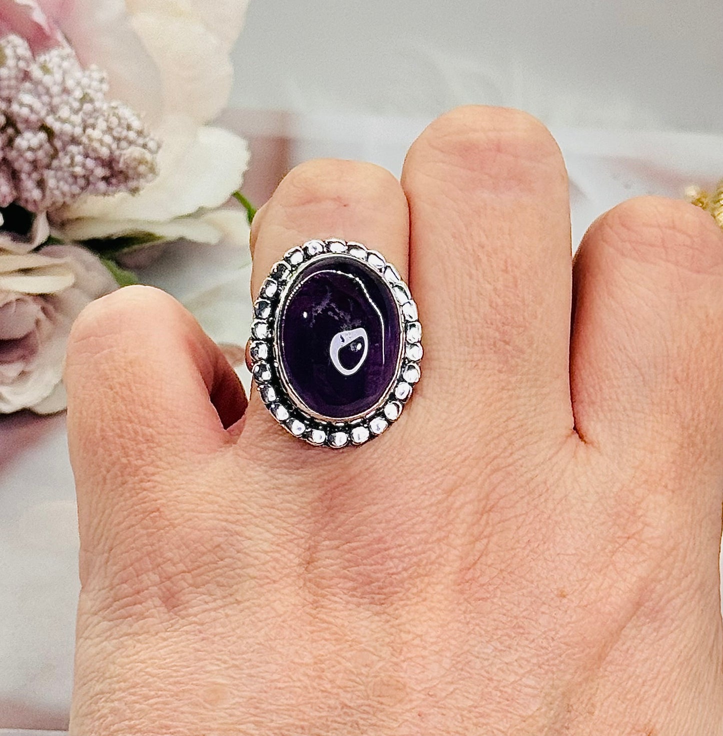 Stunning Amethyst Adjustable Ring In Gift Bag