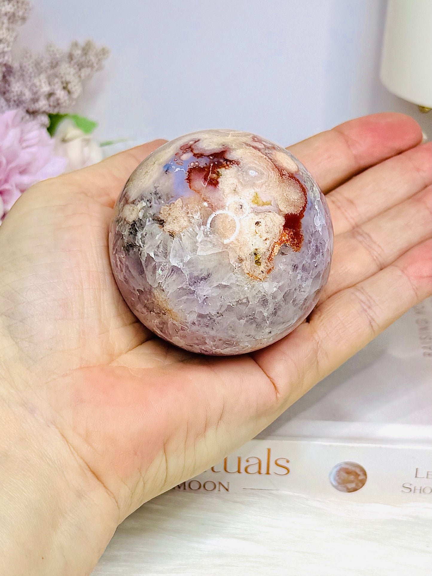 High Grade Pink Amethyst Sugar Druzy Sphere on Stand 281g