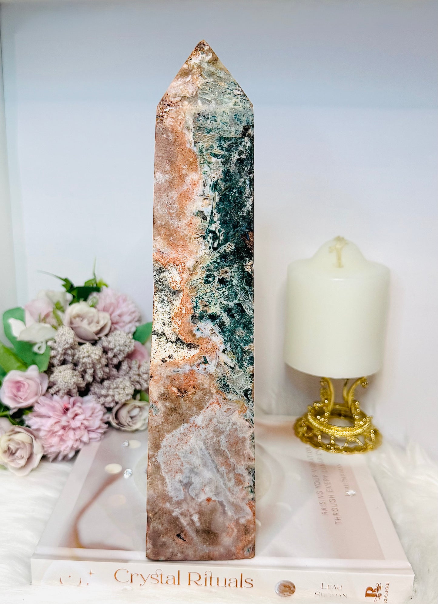 Huge Pink Amethyst Druzy Chunky Tower with Green Jasper Inclusions 27cm 1.7KG