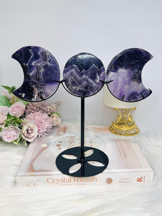 Large Chevron Amethyst Triple Moon On Stand H20cm x W21cm
