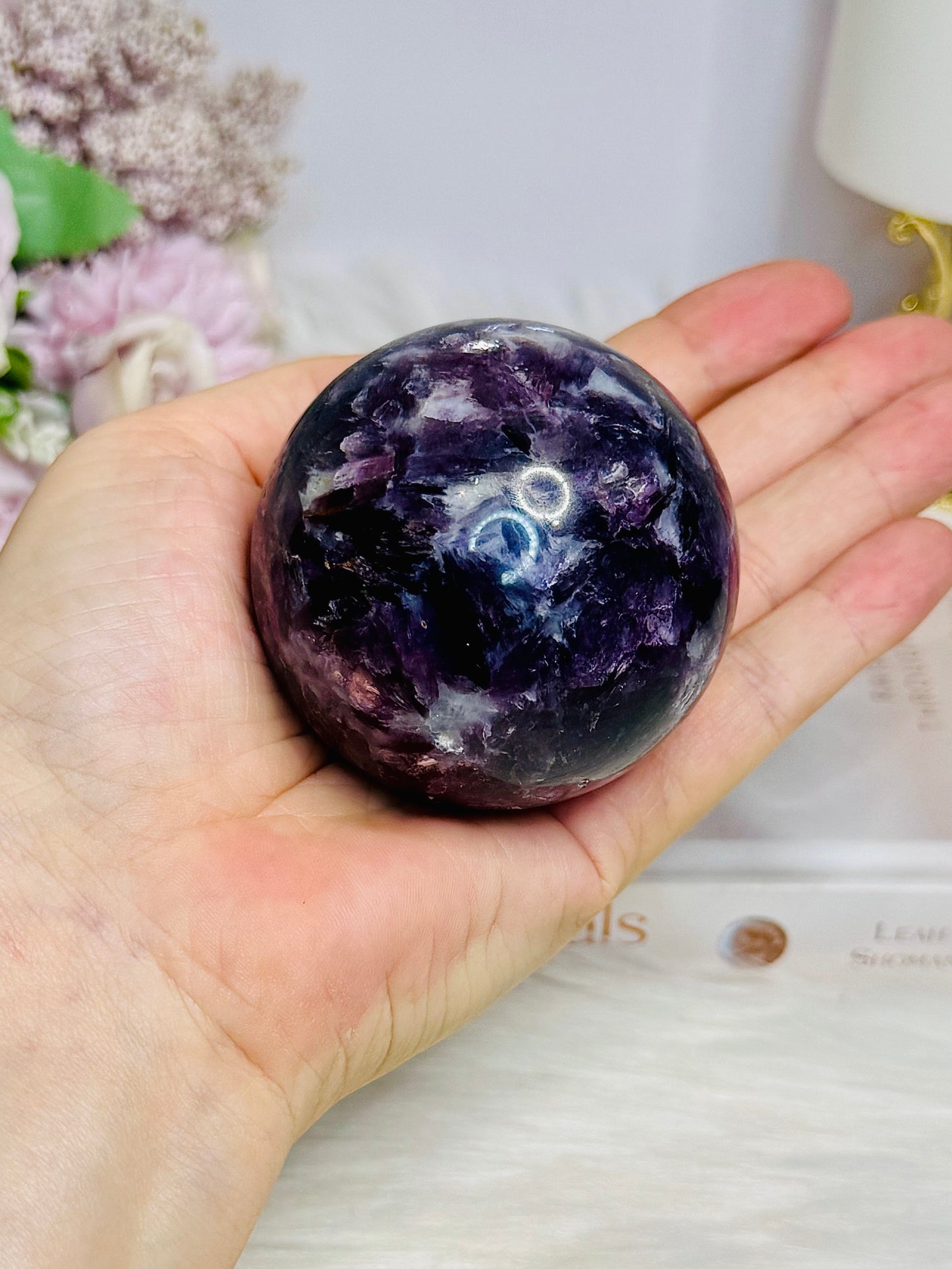 Large Lepidolite | Purple Mica Sphere on Stand 321g
