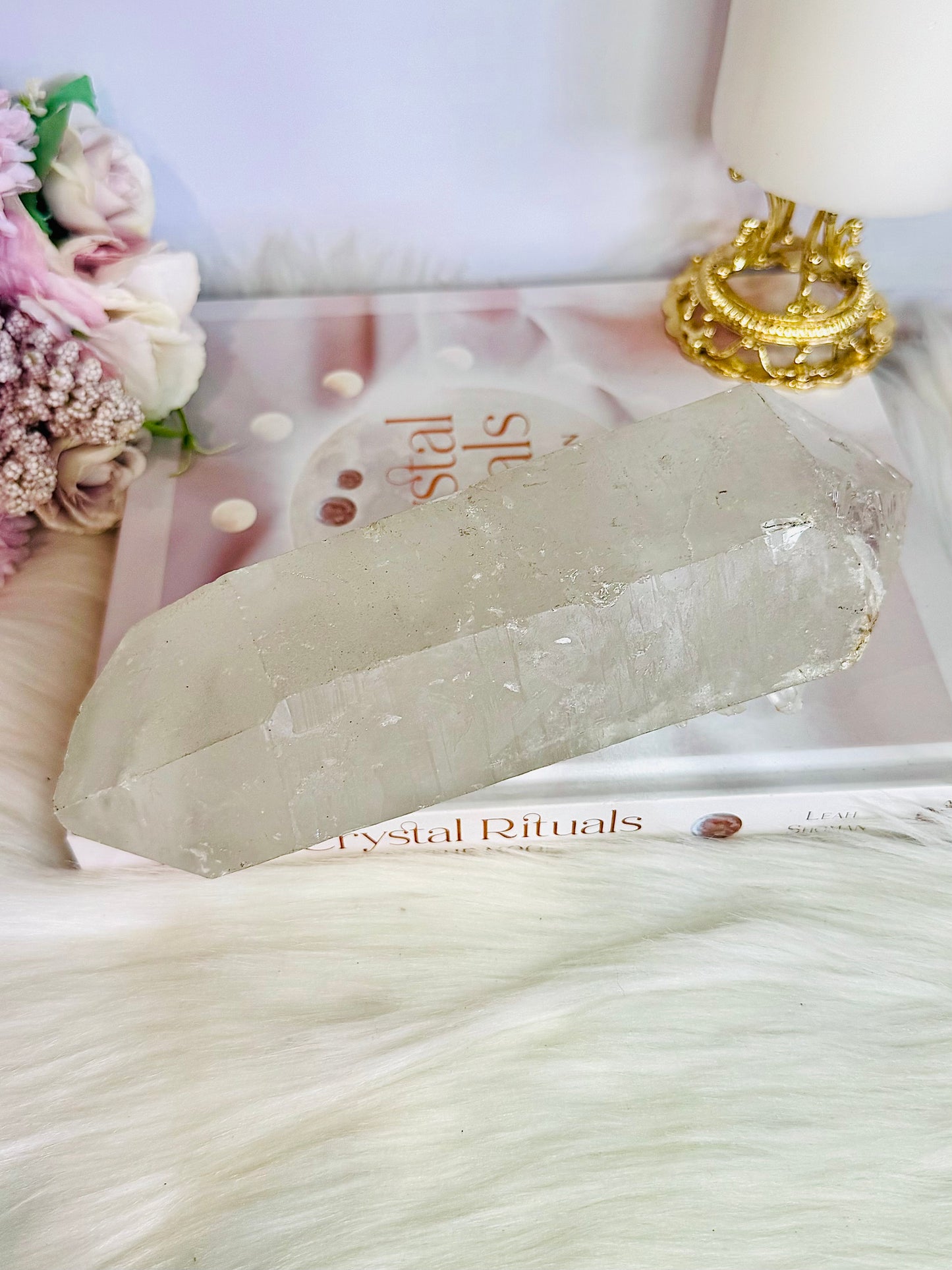 Huge Stunning 1.39KG Natural Lemurian Quartz Chunky Double Terminated Point | Tower On Stand From Brazil