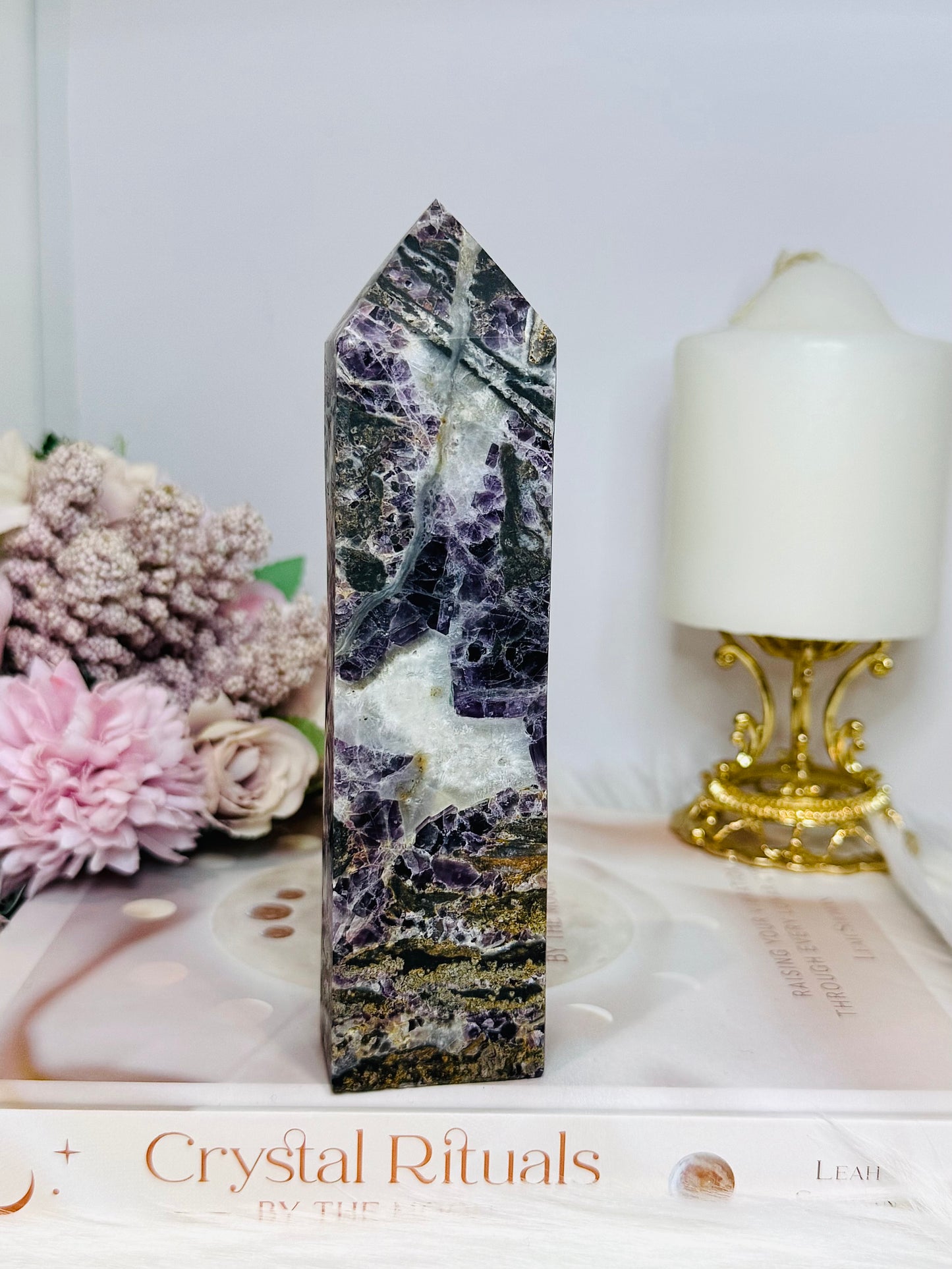 Purple Root Fluorite Tower 15.5cm 356g