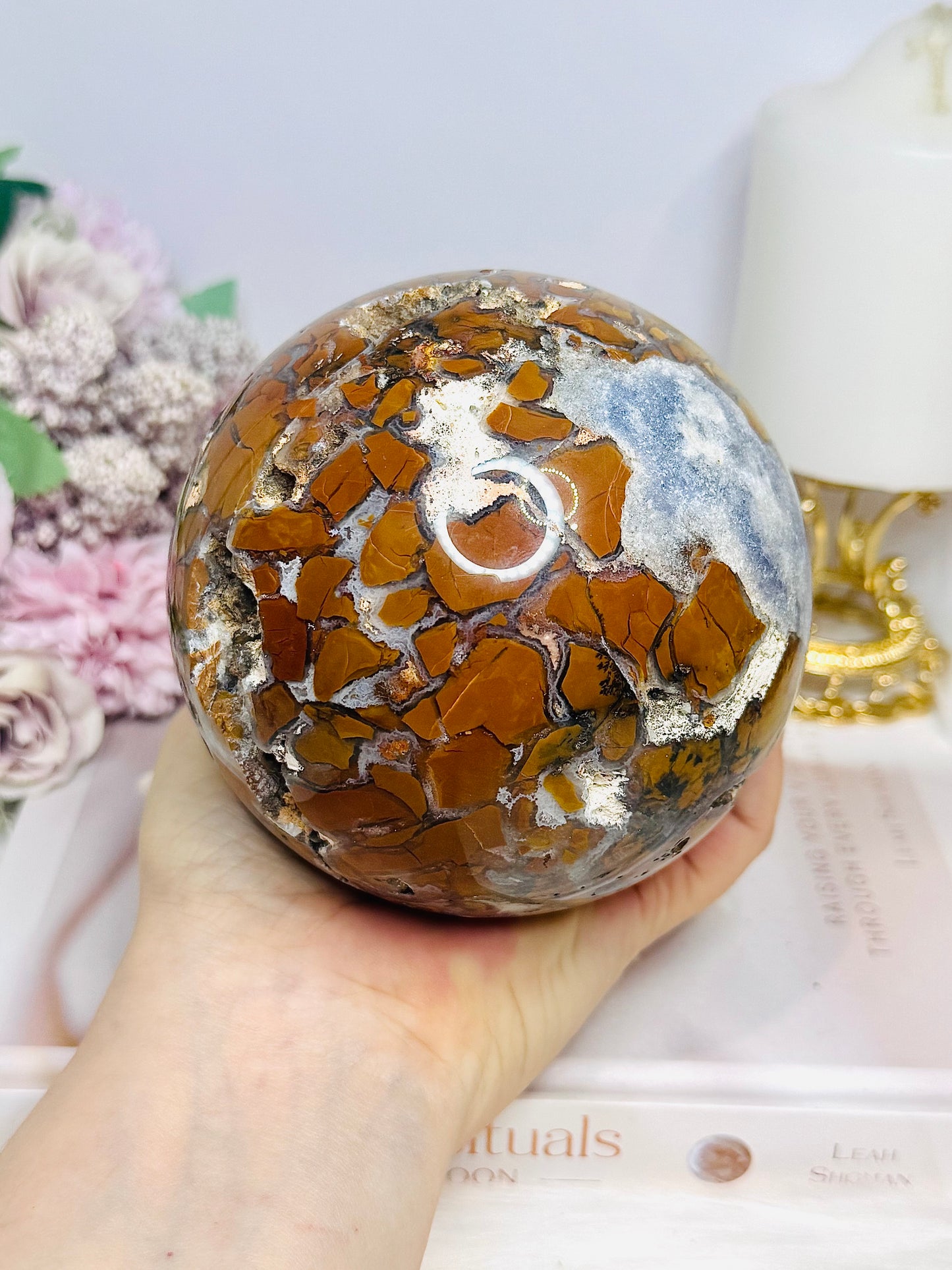 Large Brecciated Jasper Druzy Sphere On Stand 1.38KG