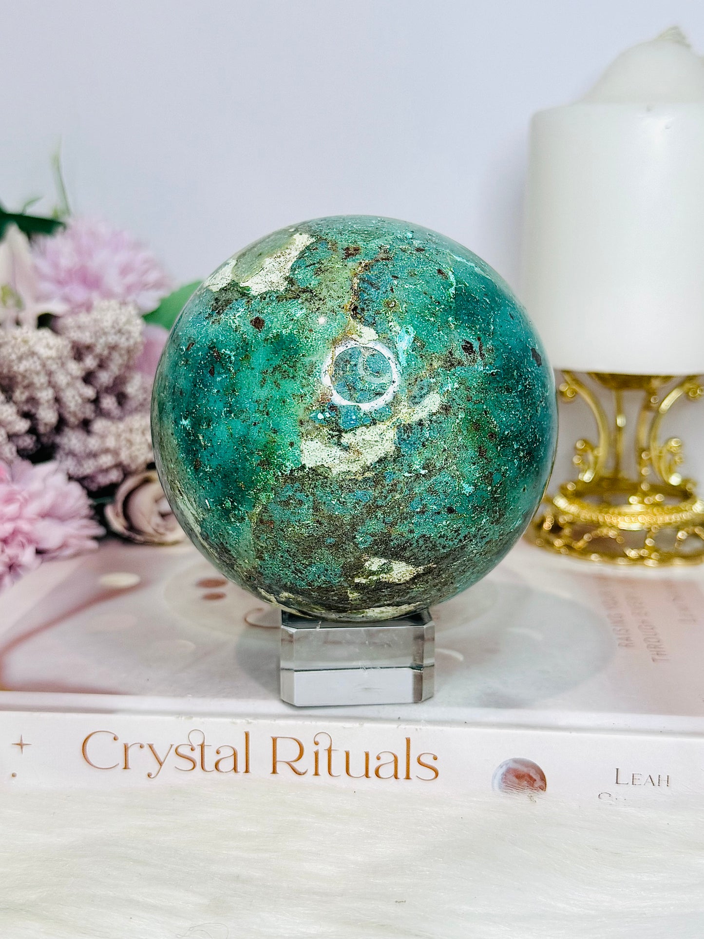 Huge Natural Chrysocolla Sphere On Stand 962g