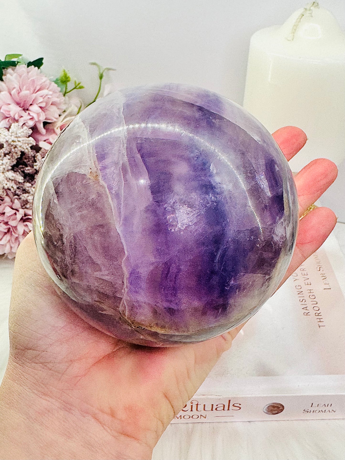 Huge 1.53KG Purple Fluorite Sphere with Rainbows on Stand