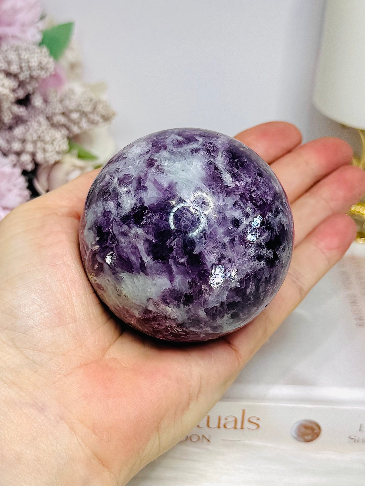 Large Lepidolite | Purple Mica Sphere on Stand 419g
