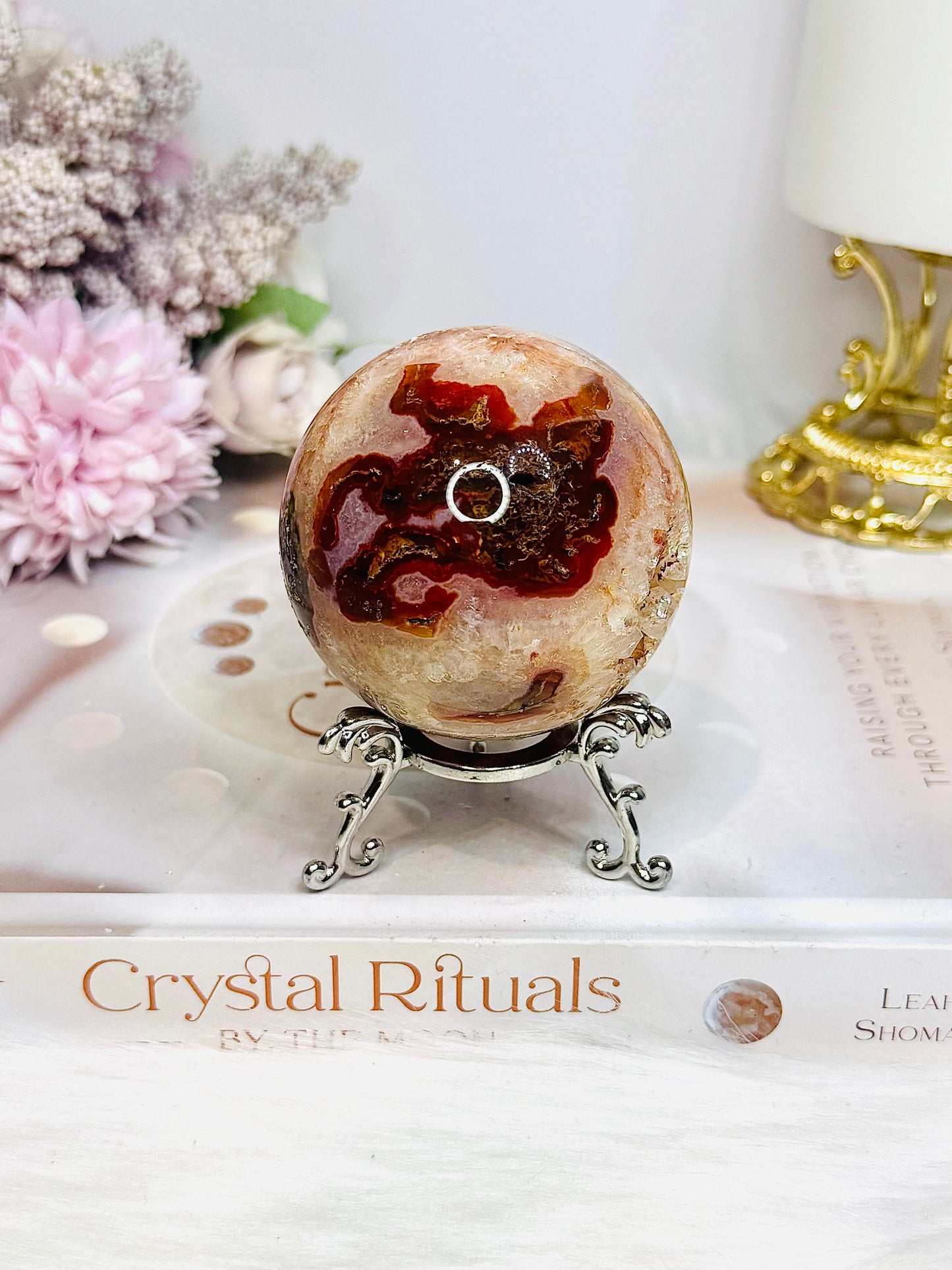 Druzy Red Moss Agate Sphere On Stand 271g