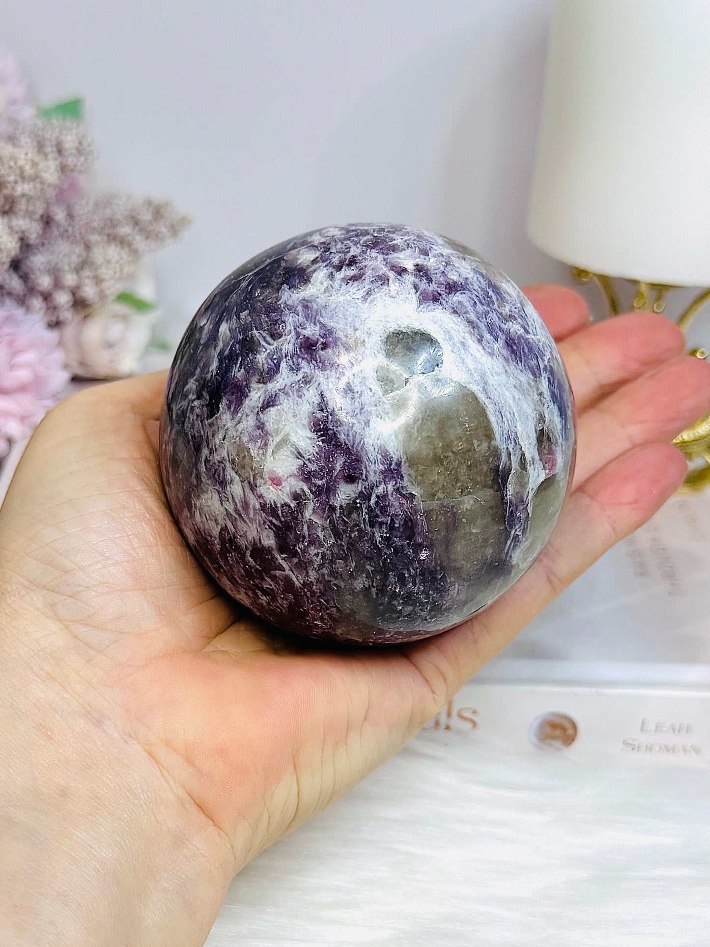 Large Pegmatite | Unicorn Stone (Lepidolite, Pink Tourmaline, Smoky Quartz & Cleavelandite) Sphere on Stand 600g