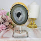 Natural Agate Geode On Silver Stand 14.5cm