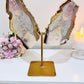 Wow!!! Absolutely Fabulous Huge 29.5cm (Inc Stand) Gorgeous Pink Amethyst Agate Wings On Gold Stand From Brazil