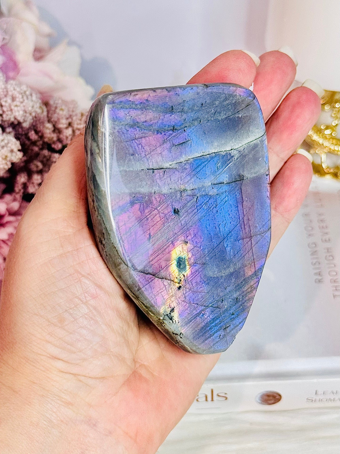 Incredible Pink, Purple & Blue Flash Natural Labradorite Polished Freeform 330grams