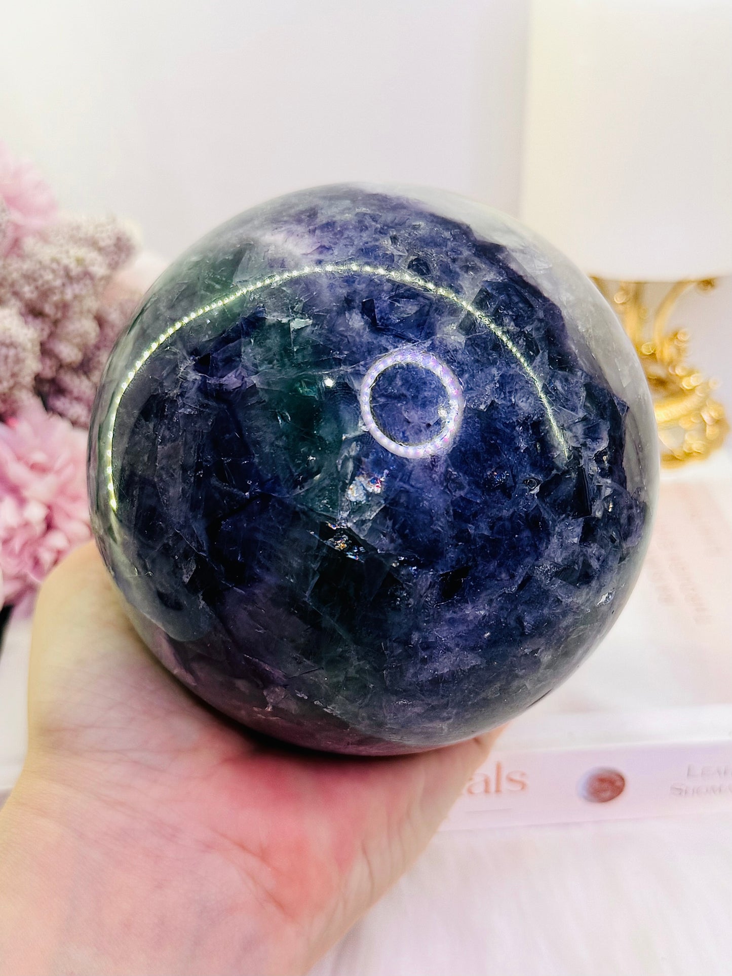 Huge Gorgeous 1.93KG Purple & Green Fluorite Sphere On Stand