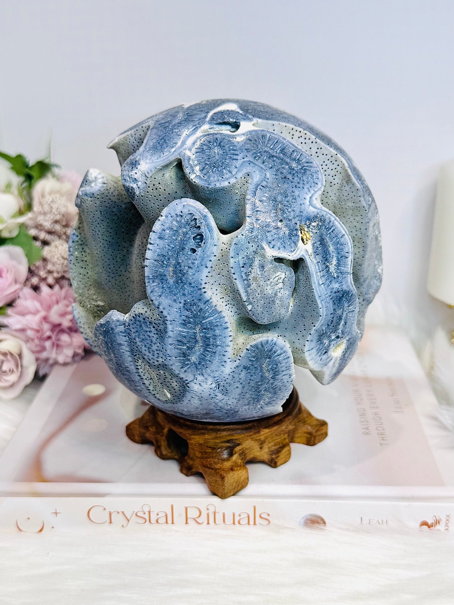 Huge Rare Natural Blue Coral Fossil Sphere 2.16KG
