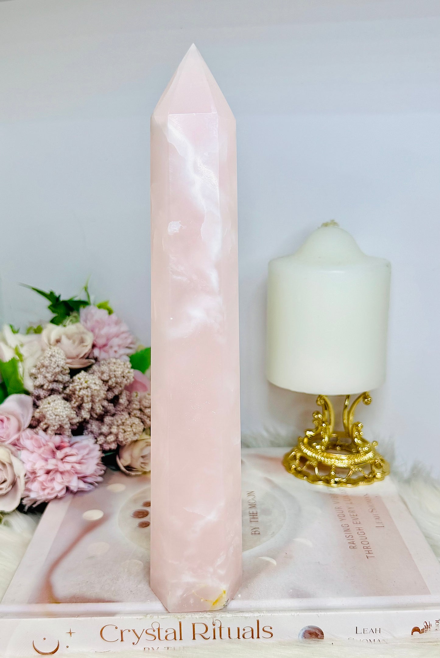 UV Reactive Pink Mangano Calcite Tower | Generator 24cm