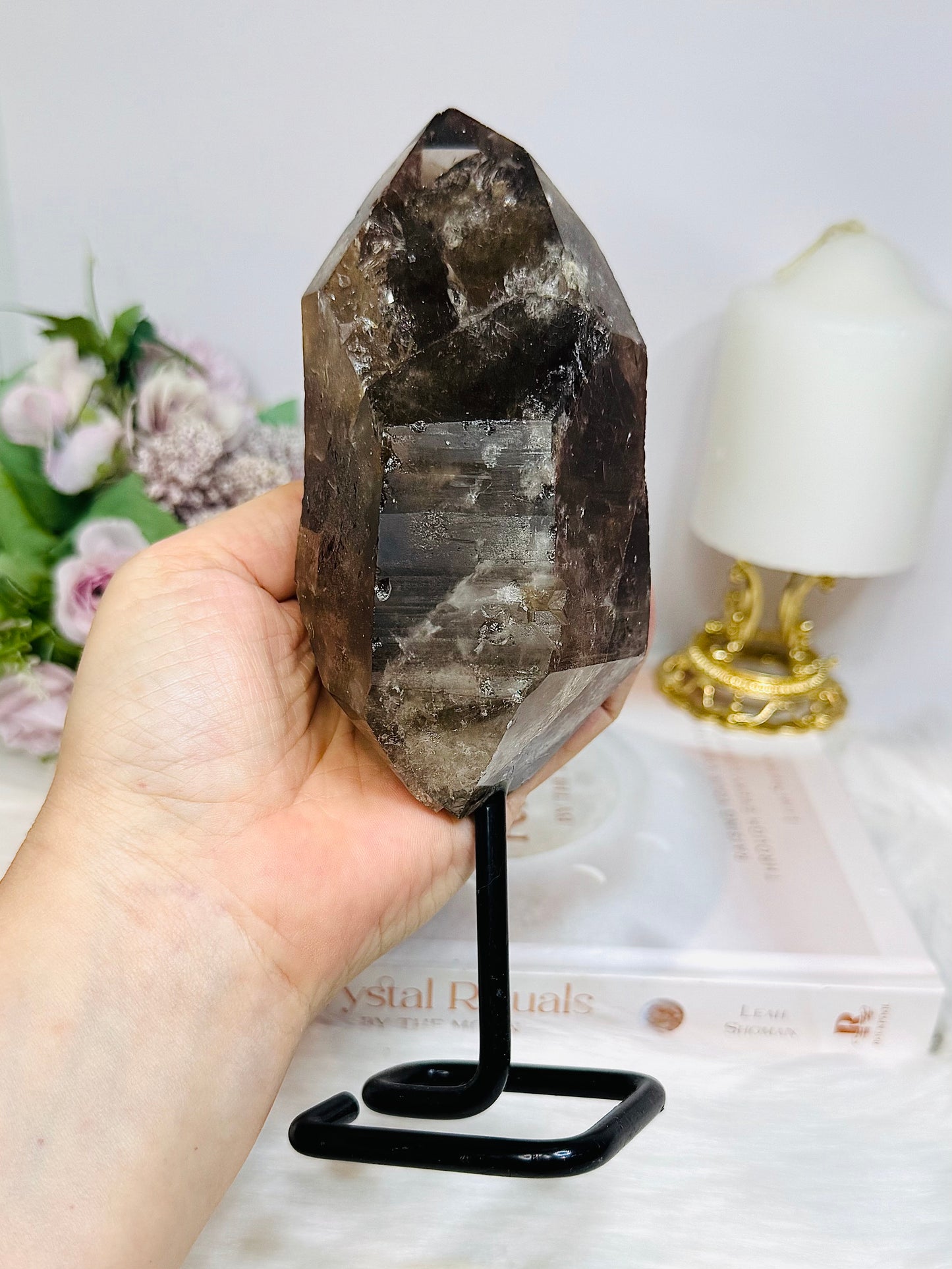 Large Smokey Lemurian Quartz Freeform on Stand 20cm 770g
