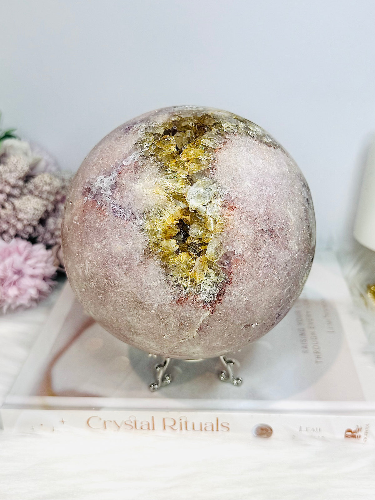 A Collectors Piece ~ Huge Druzy Pink Amethyst High Grade Sphere On Stand 2.7KG 12cm