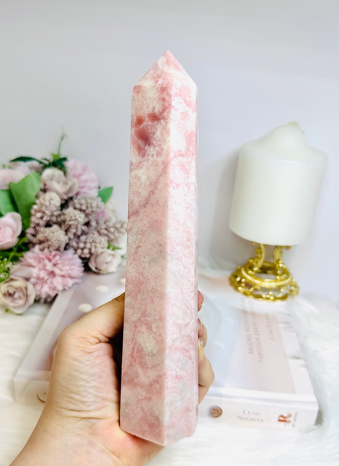 Large Pink Opal Tower 21cm